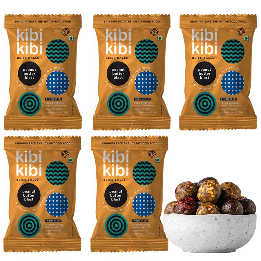 Kibi Kibi Peanut Butter Blast Bliss Balls - Dry Fruit Laddu - Pack of 5 (5 x 30g) | Energy Balls - Dates Ladoo | Healthy Snack with Dates, Dried Fruit, Nuts & Seeds - No Added Sugar, Gluten Free & Dairy Free (B09GMW476H) Amazon Price History, Amazon Price Tracker