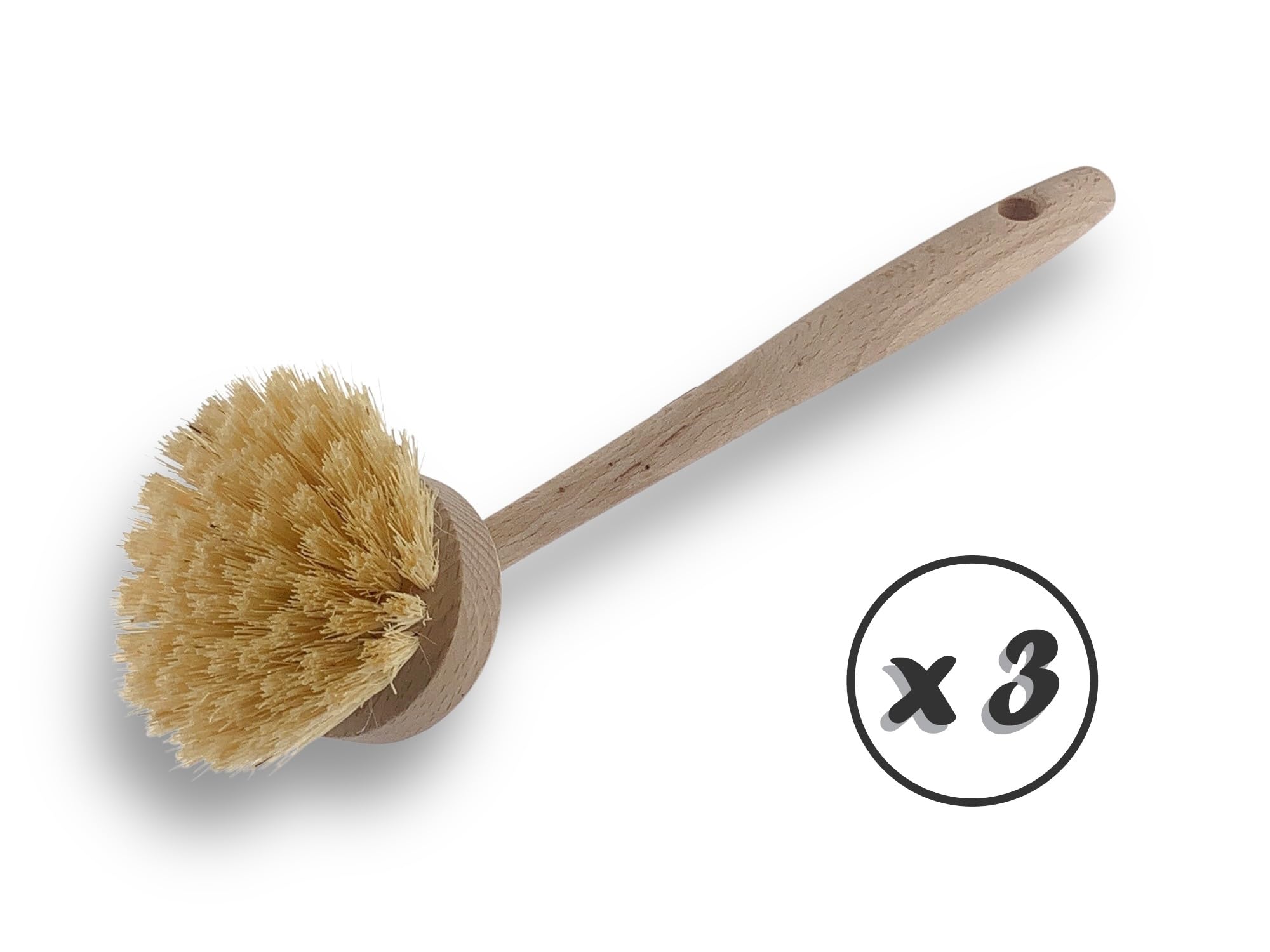 Kibros Lot 3 brosses Vaisselle Tampico Bois Vernis 25 mm KAROP'S