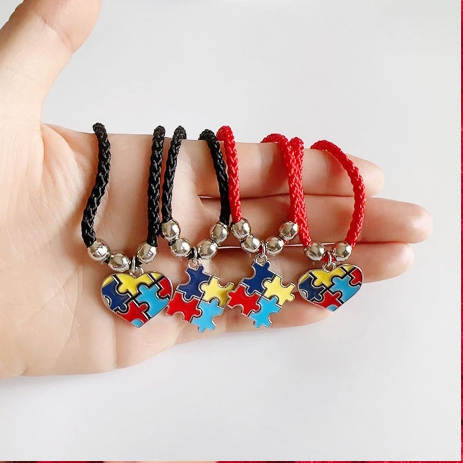 4PCS Autism Awareness Bracelet for AutisticTeachers Educators Creative Love Heart Geometric Puzzle Piece Braided Bracelets Autism Support Accessories Jewelry - Image 3