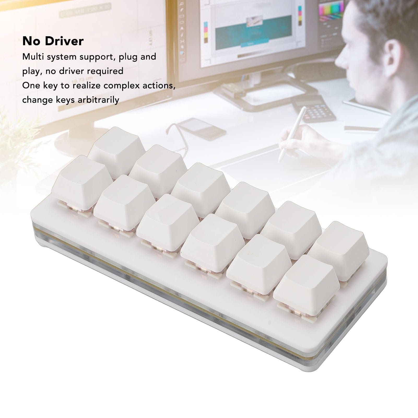Zunate Mini Tastiera USB a 12 Tasti con Macro Programmabili, Tastiera da Gioco RGB Personalizzata Programmabile Cablata USB Tipo C con una Mano Tastiera da Gioco Meccanica con (WHITE)