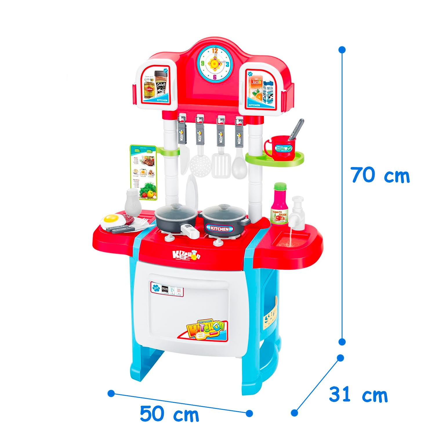 Cucina Giocattolo Per Bambini Con Luci E Suoni Realistici 18 Accessori Rubinetto Con Sistema Di Riciclo Dell'Acqua E Forno Apribile Set Cucina Educativo Per Bambini Dai 3–8 Anni (Blu)