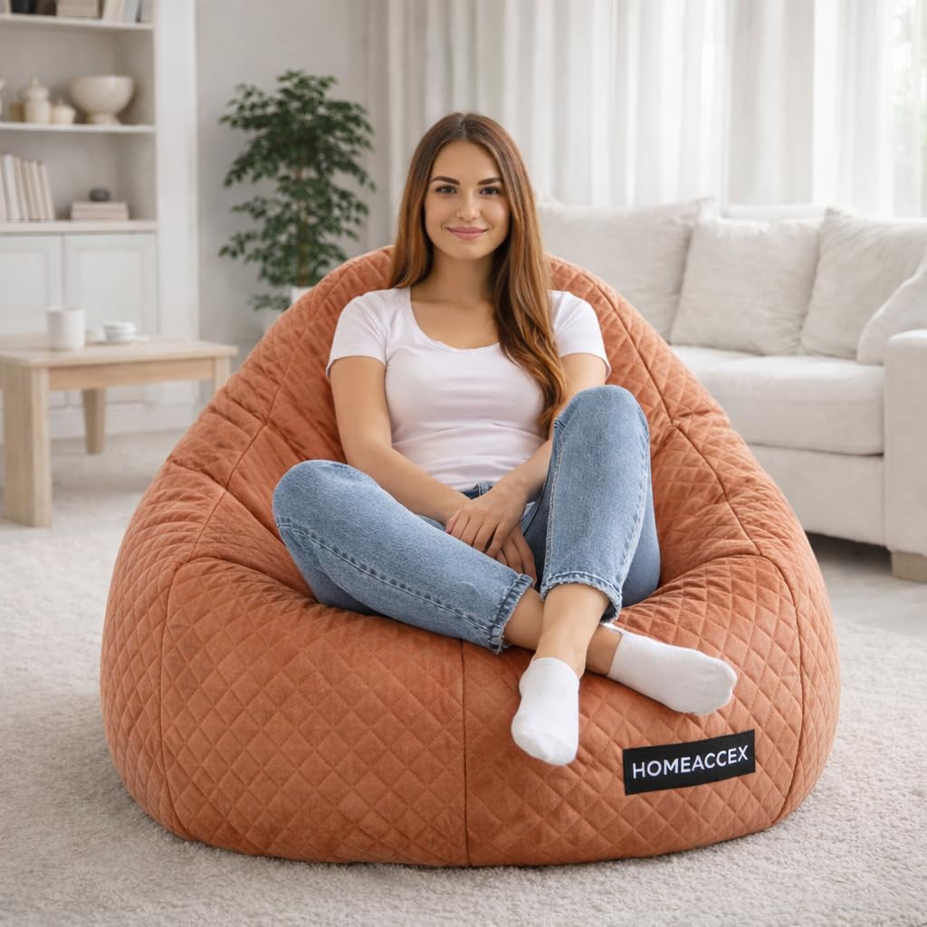 Quilted Velvet Bean Bag with Filled Beans 2XL Bean Bag Chair | Capacity Upto 90Kg Weight | Filled Bean Bag Sofa (TAN Brown2XL)-image-46