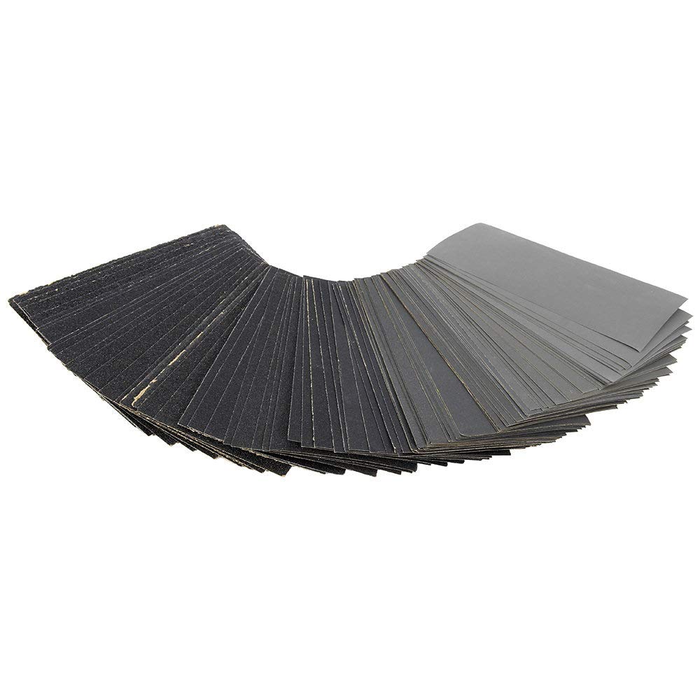 Carta vetrata, 102 Pezzi Assortimento di Carta vetrata a Umido e a Secco Fogli di Carta abrasiva da 60 a 3000 Grana for levigatura automobilistica Finitura di mobili in Legno, Nero