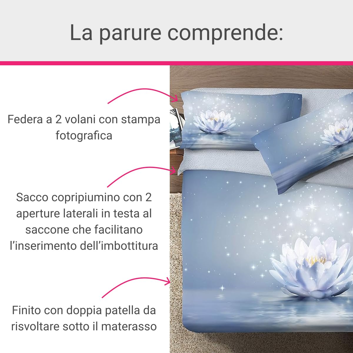 Ipersan Parure Copripiumino una Piazza e Mezza, 100% Cotone Percalle, Sacco Copripiumino 205x200cm + 1 Federa 83x52cm, Stampa Fotografica in Alta Qualità, Made in Europe