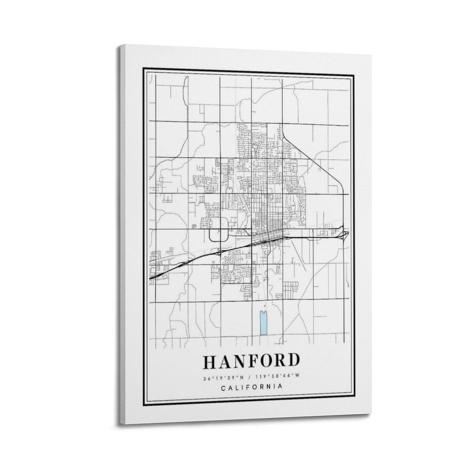 xiaoxiaoshen Hanford California Map Canvas Poster Wall Art Prints Room Aesthetic Murals Bedroom And Living Decorations 24x36inch(60x90cm)