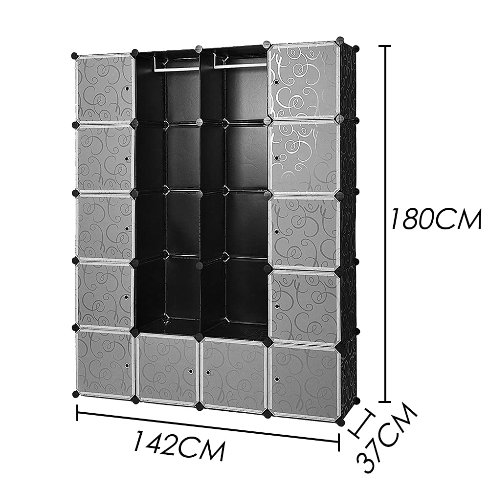 Izrielar Armadio Modulare 20 Cubi Fai-da-te - Bianco, 180x142x37 Cm, Con Ante, Ideale Per Camera O Ingresso - Foto 3