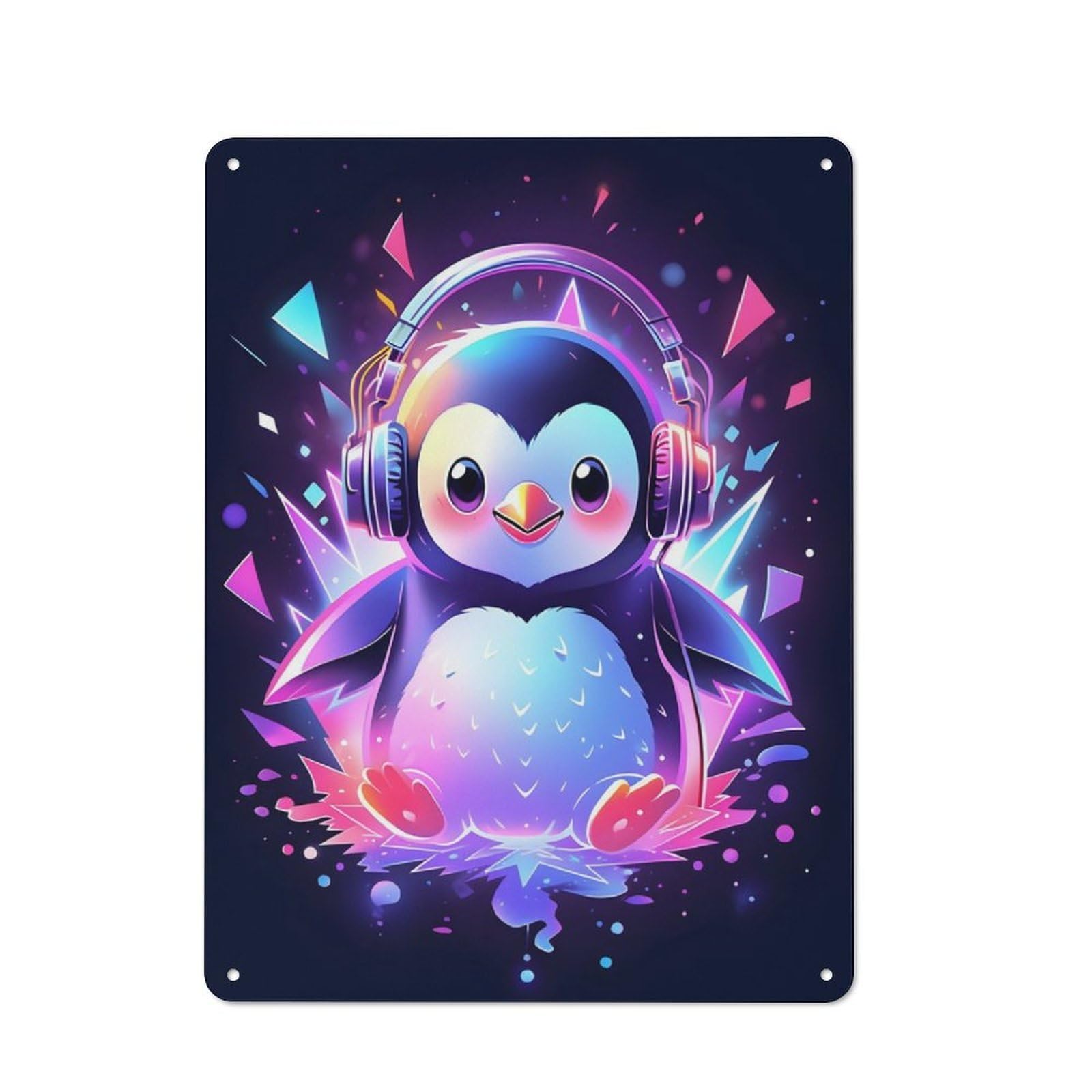 Junmoney Headphones Penguin Party Garage Metal Sign 40X30cm, Retro Workshop Wall Decor For Tool Room, Garage, Studio Or Home Bar