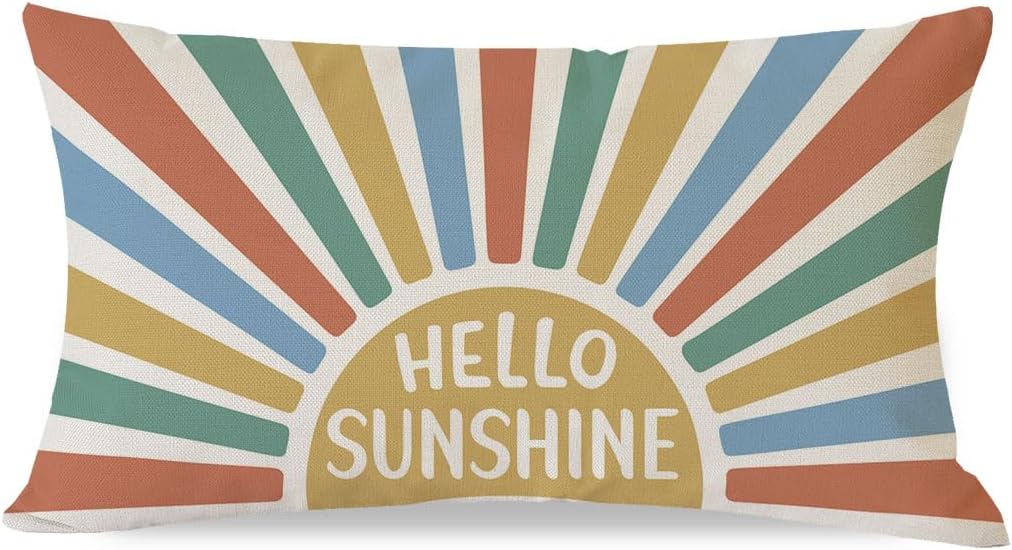 PANDICORN Hello Sunshine Throw Pillow Covers 12x20 Inch Rainbow