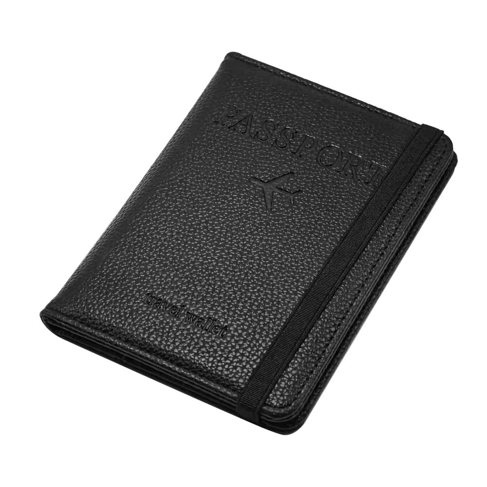 Etui na paszport, etui na paszport z blokadą RFID, uchwyt na paszport dla kobiet i mężczyzn, portfel podróżny, organizer na karty kredytowe, dowód osobisty i dokumenty podróżne (czarny)