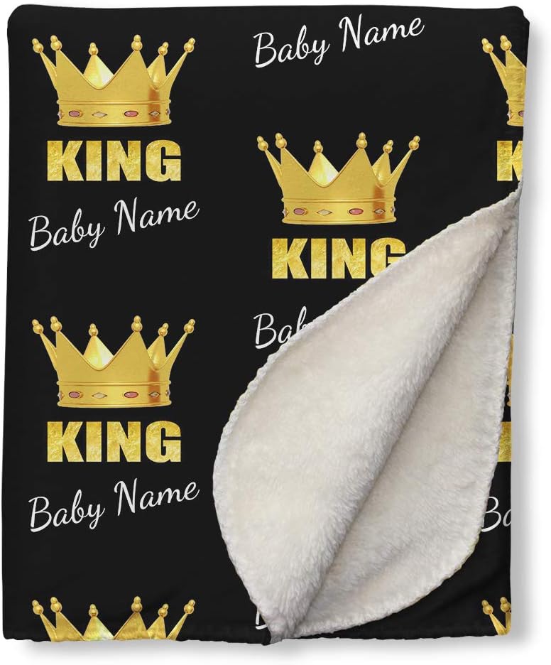 Personalized Custom Baby Little King Prince Blanket Print Name Crown Sherpa Blanket - Super Soft, 31x47 Inch