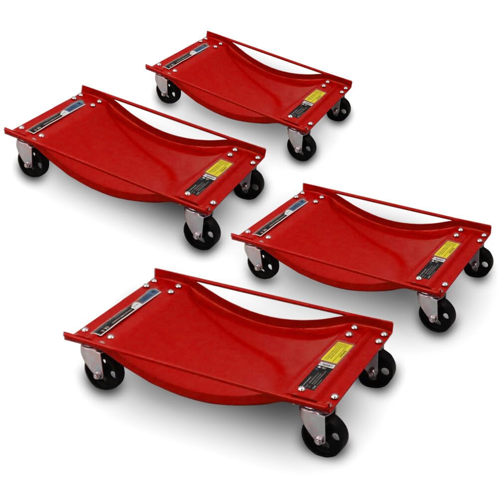 BITUXX 4 Stück Rangierhilfe für PKW Auto Rangierroller Rangierheber Wagenheber Roller Belastbar bis 450 kg pro Rangierroller Rot