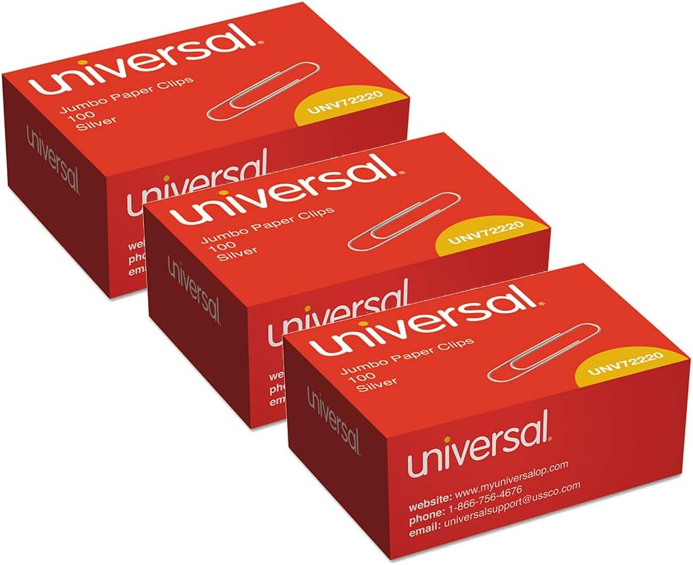 (3 Pack Value Bundle) UNV72220BX Smooth Paper Clips, Wire, Jumbo, Silver, 100/Box