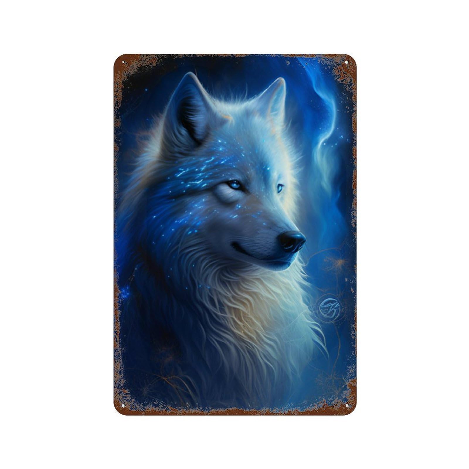 Decorative Tin Sign with Enchanted Wolf Spirit Art Print Design 11.8"x7.9", for Basement, Hobby Room And Garage Decor, Farmhouse Wall Decor