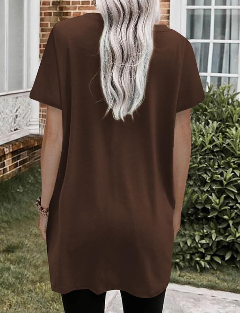 Poetsky Summer Womens Tunic Tops for Leggings with Pockets Short Sleeve Casual Long T Shirts S-3XL - Image 2