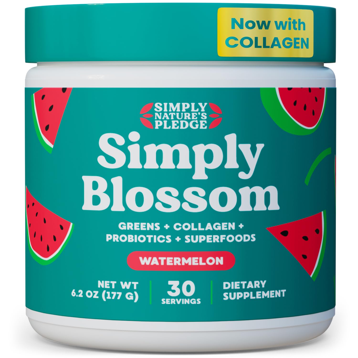 Simply Blossom Nutrition Daily Greens & Superfood Powder + Collagen + Probiotics for Women's Digestive Health & Bloating Relief. Help Your Health Bloom - 30 Day Supply - Watermelon