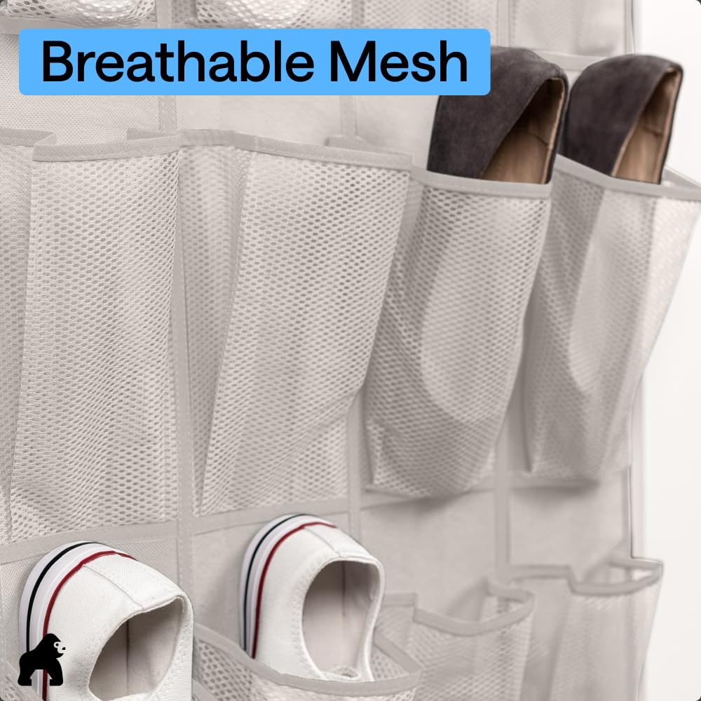 Gorilla Grip Organizer per scarpe sopra la porta, 24 grandi tasche in rete traspirante, salvaspazio, da appendere, per armadio, può contenere fino a 18 kg, si appende agli armadi per scarpe,