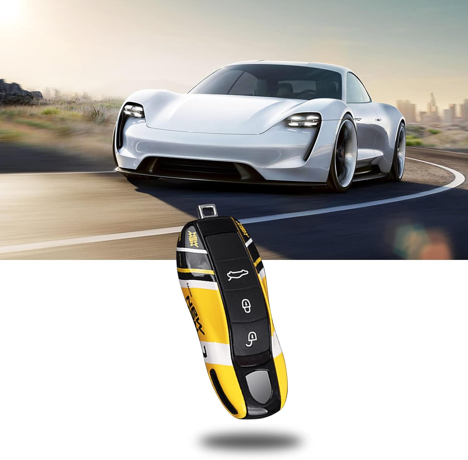 Car Key Protection Keychain, Key Cover for Porsche Macan Cayenne Panamera 911 (Old Yellow) - Image 2