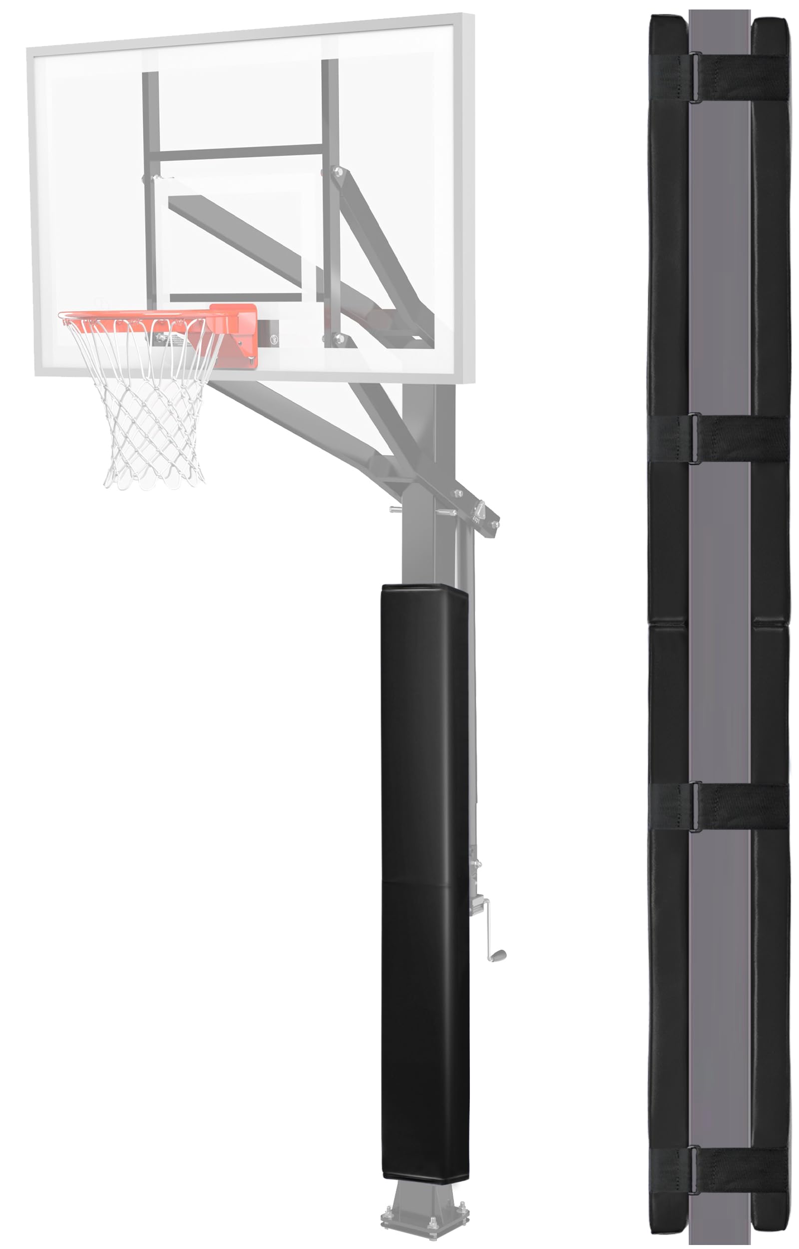 72" Tall Basketball Pole Pads, All-Weather Square Basketball Pole Padding Outdoor, 2" Thick Heavy Duty Wrap-Around Protective Pads for Fixed Height &amp; Adjustable Basketball Hoop Poles