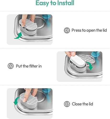 Miniatura 6 de Paquete de 8 filtros de fuente de agua para gatos de 4 meses, filtro de fuente de repuesto para fuente de agua de acero inoxidable ultra silencioso