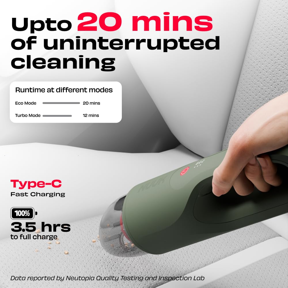 NUUK REN GO Cordless Home Vacuum Cleaner | 2X More Suction, 11000 PA | 4-in-1 Functions with Air Blowing | 7 Attachments+Storage Bag | Dual Filtration with HEPA | BLDC Motor | 2 Suction Modes 2