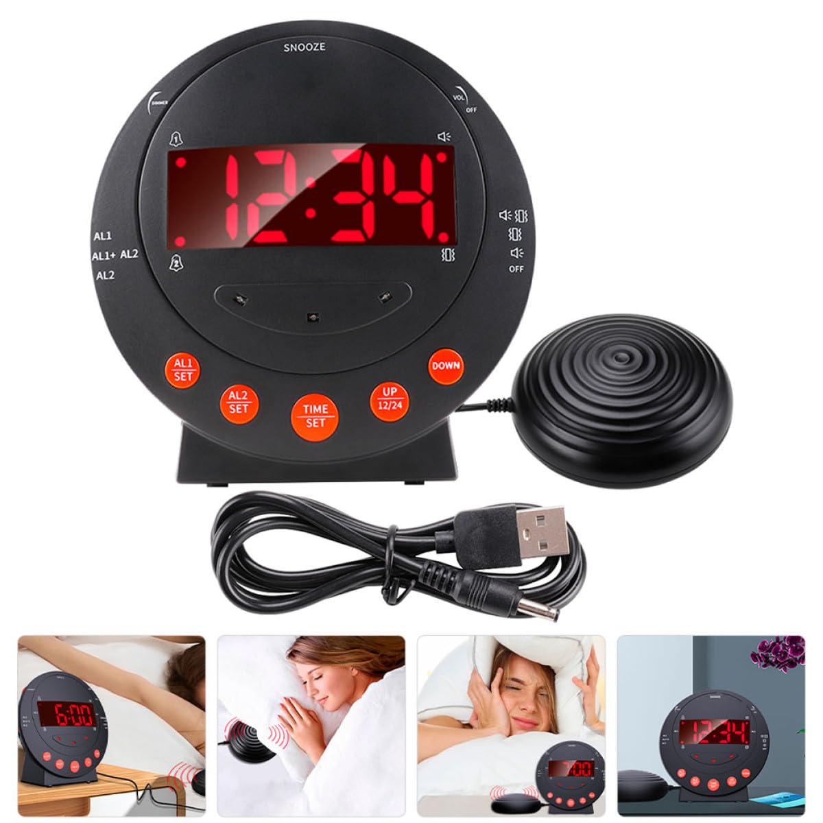 Lurrose Lauter Vibrationswecker mit Starker Bettrüttelfunktion für Hörgeschädigte und Senioren Digital Kunststoff 3 Stück