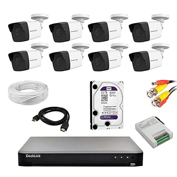DeckLink Wired 5MP Full HD CCTV Camera Full Set 8 Bullet Camera , 8Ch DVR 5MP , 2TB Surveillance Hard Disk , 90mtr. Wire + All Required Accessories