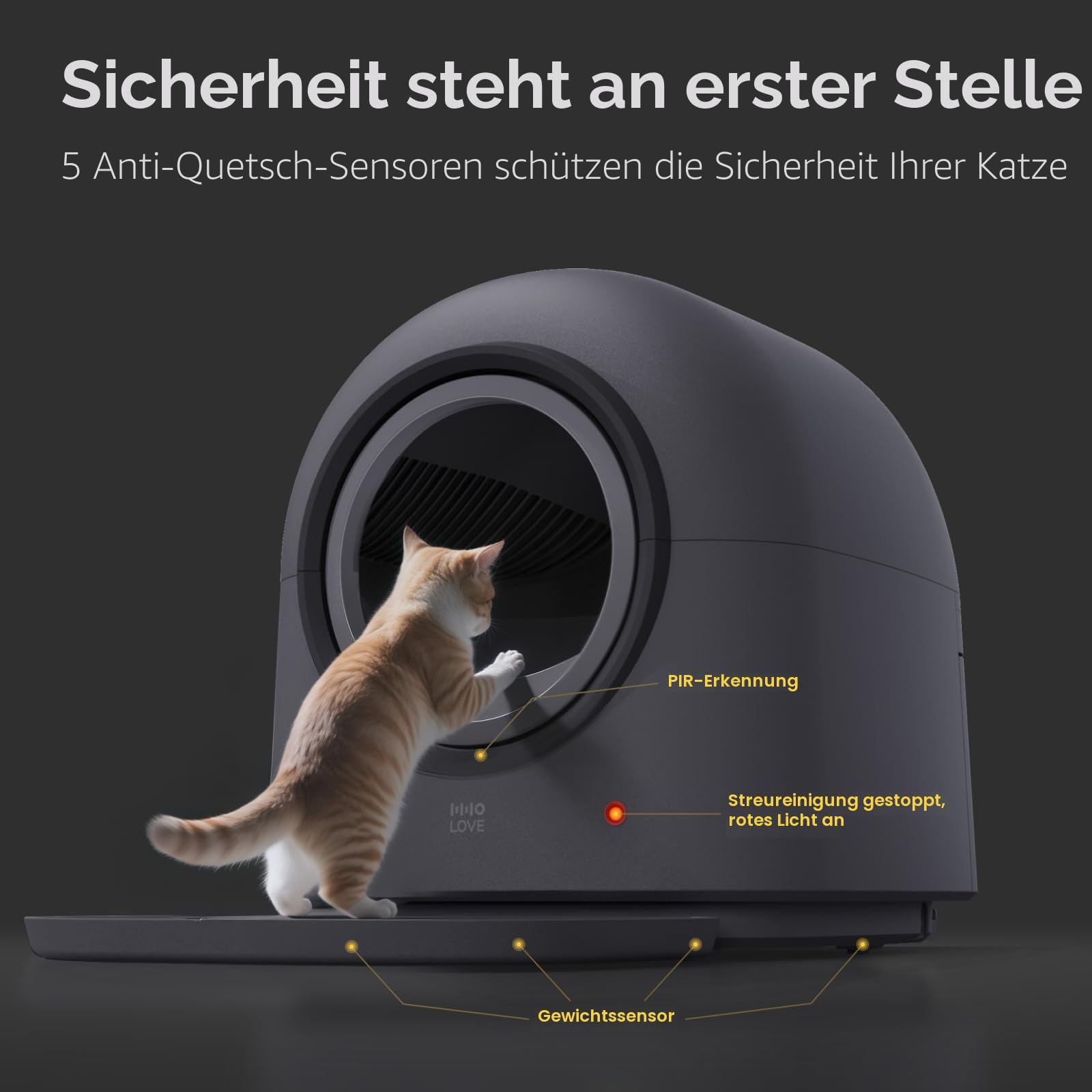 ABRCT Katzenklo Selbstreinigend Katzentoilette L1-PRO, Automatisches Katzenklo Elektrisches, APP-Steuerung, Selbstreinigendes Katzenklo für 2 Katzen Mehrere Katzen, Dunkelgrau