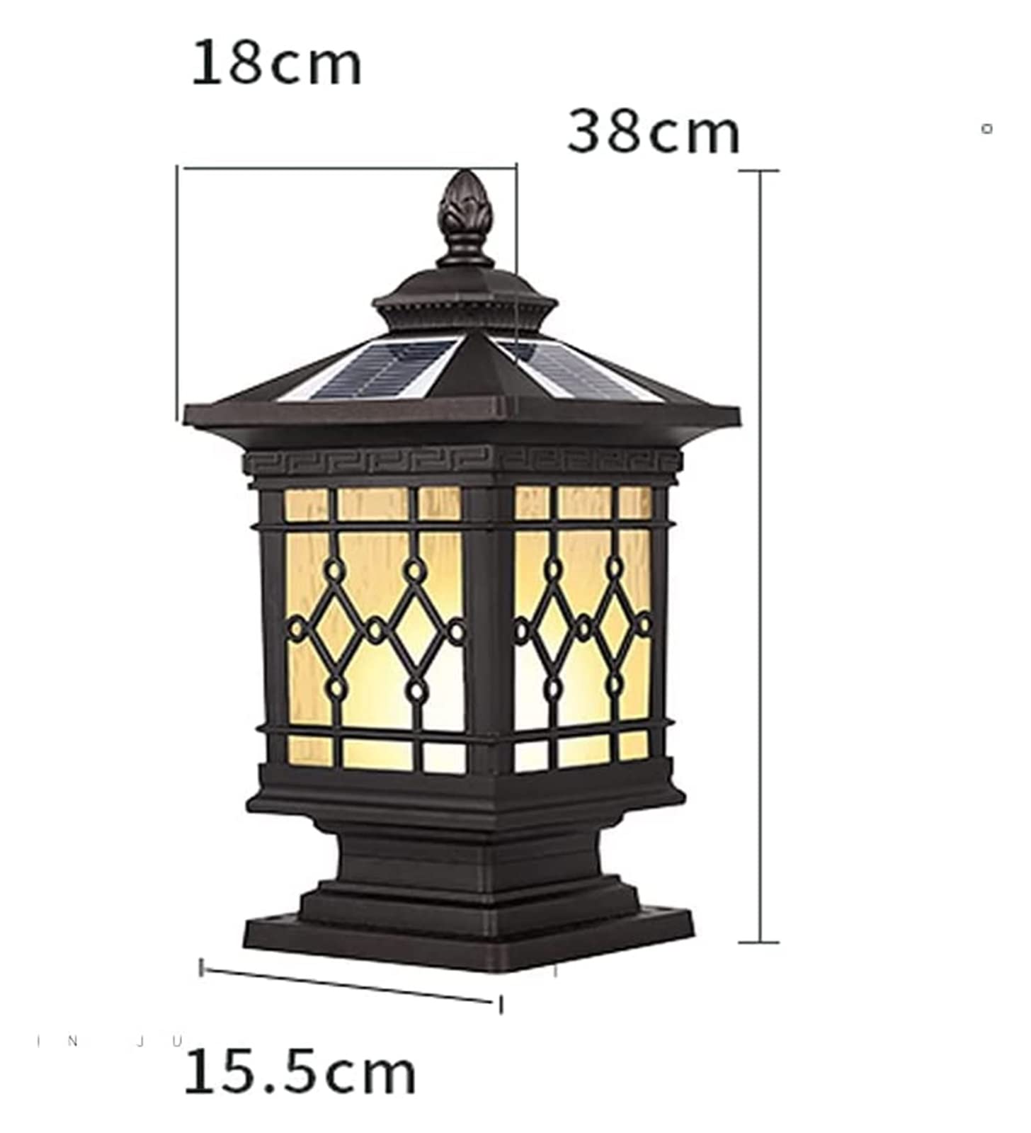 Lampy Zewnętrzne Na Słupach Latarnianych, Oświetlenie Dziedzińca, Lampa Solarna Na Słupku, Szklana Latarnia, Lampa Słupkowa Do Bramy, Lampa Słupkowa Do Ogrodzenia, Lampa(Wysokość: 38 Cm)