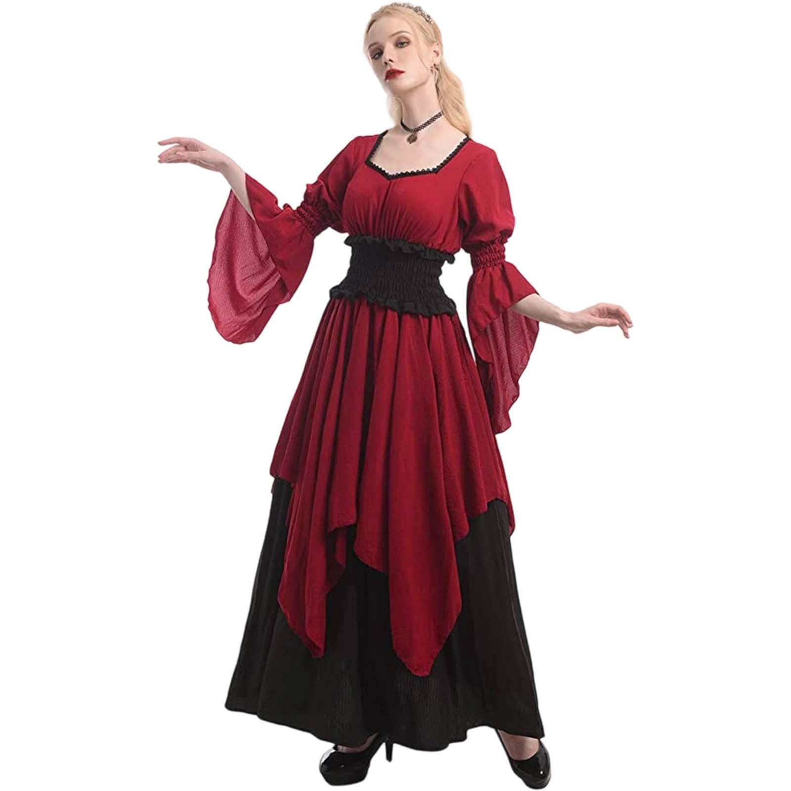 Pirate Costume Women Damen Piratenkostüm - Retro Minikleid Piratin Verkleidung Langarm Strampler Jumpsuit Elegant Partykleid Sexy Faschingskostüm Piraten Rock Overall Karneval Cosplay