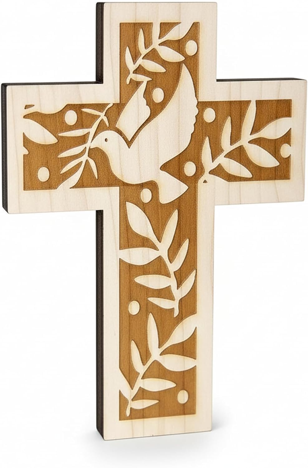Croix murale en bois d'épicéa 18 cm avec colombe et rameaux d'olivier Kaltner