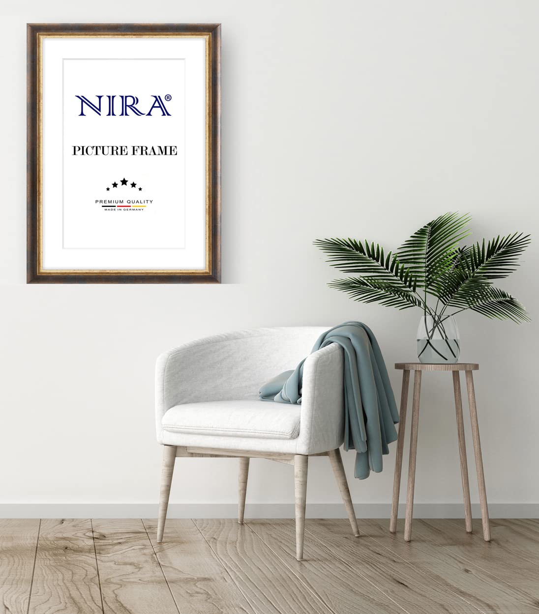 NiRa Massiv Holz Bilderrahmen 59,4 x 84,1 cm DIN A1 in Blau Gold | Farbe und Größe wählbar | Rahmen für Poster | Puzzle | Foto collage HD056