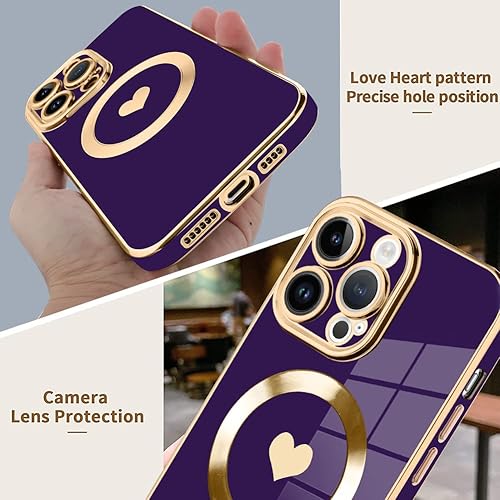 Miniatura 5 de tharlet Funda magnética para iPhone 15 Pro Max compatible con Magsafe Linda funda de lujo con borde chapado de lujo con lente de cámara completa