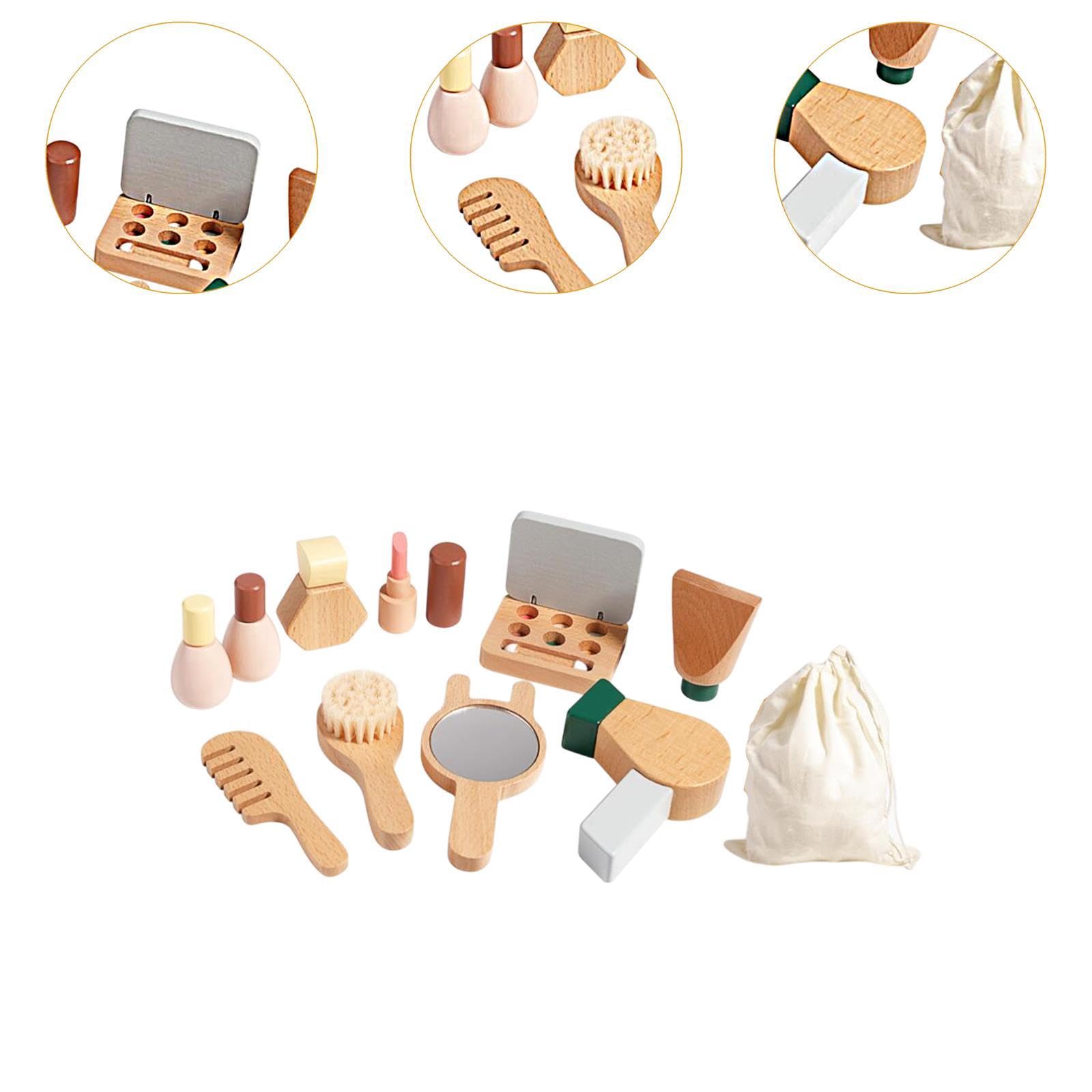Set di giocattoli per il trucco in legno per bambini, giocattoli da salone per ragazze