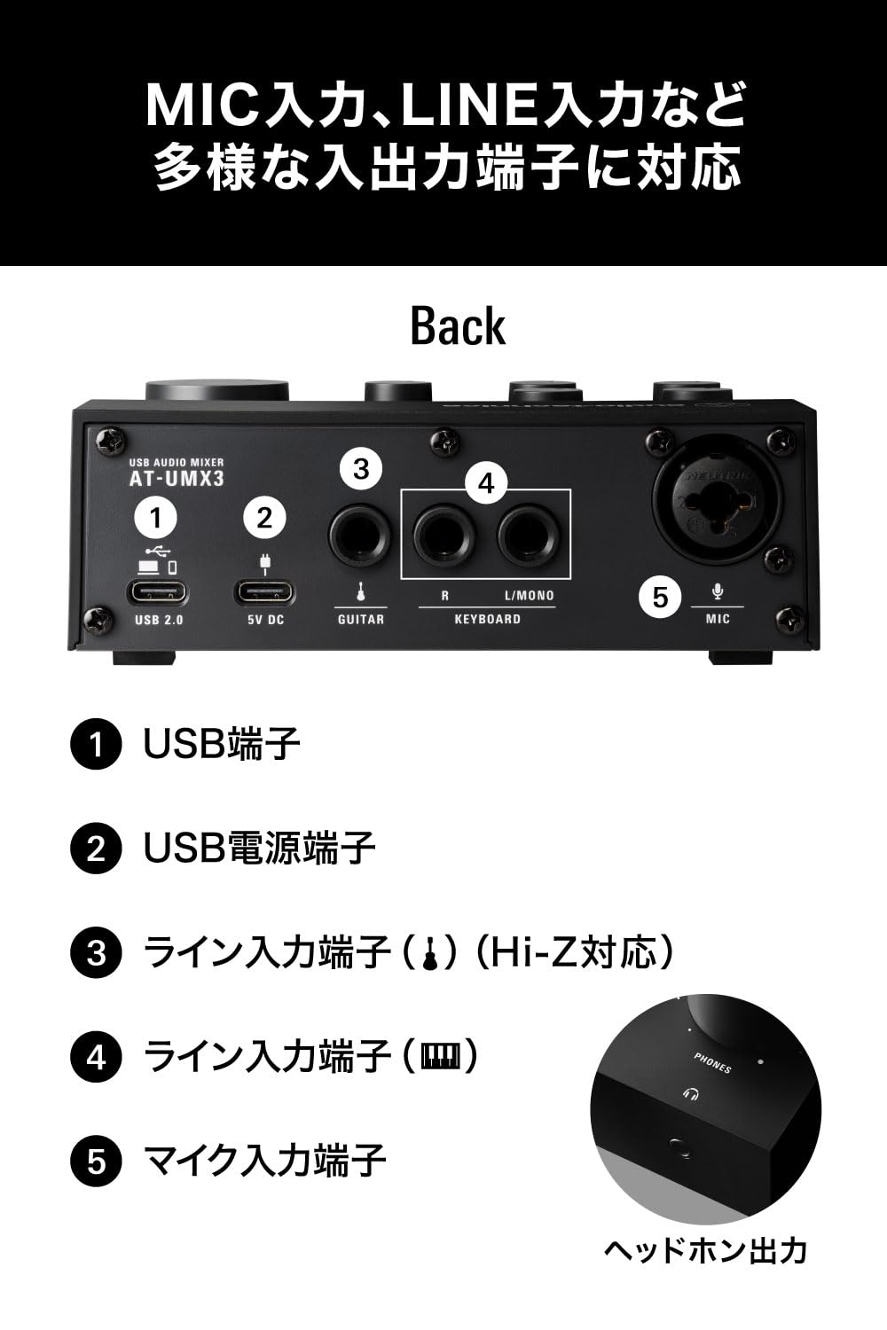 オーディオテクニカ USBオーディオミキサー AT-UMX3 USBサムネイル6