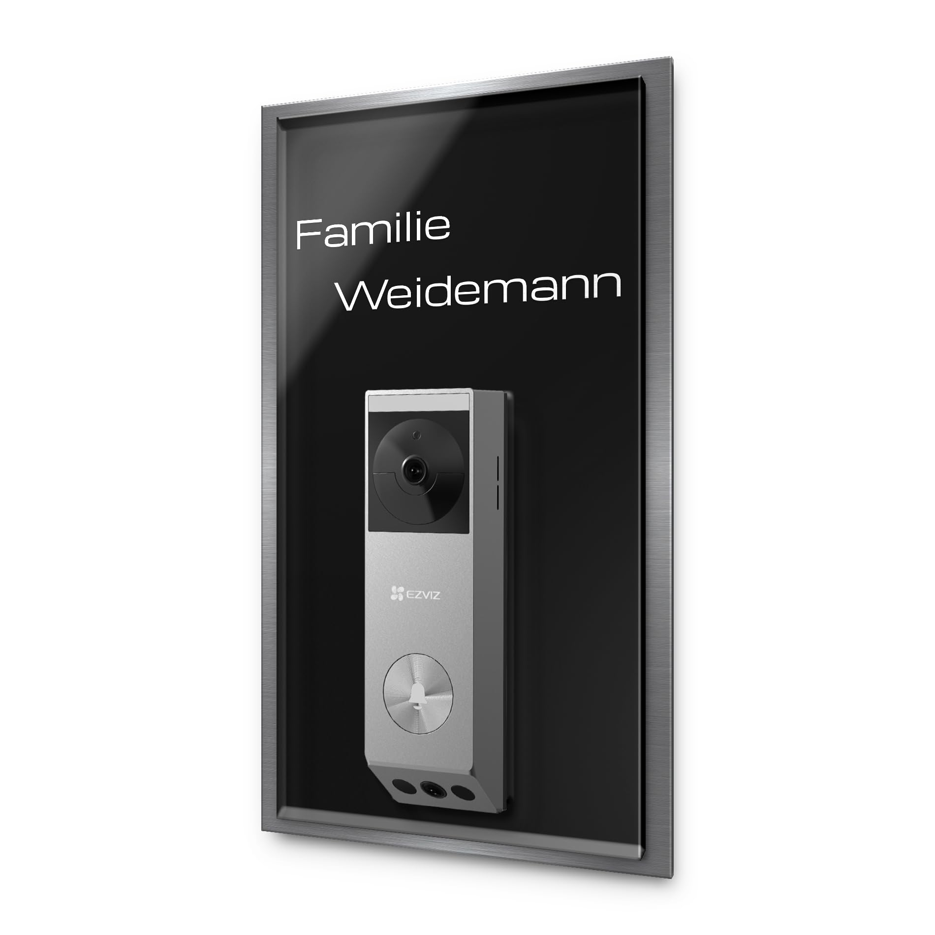 Premium Namensschild für Ezviz EP3x Pro Türklingel – Edelstahl & Acrylglas – Modern, graviert & personalisierbar – Für Video-Funkklingeln & Smart Home Türklingelsysteme