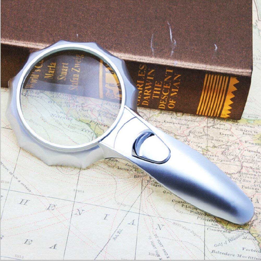 Lupas de Mano con 6 Luces LED, Lente HD 4X, protección Ocular, Lupa iluminada para Lectura de Ancianos.