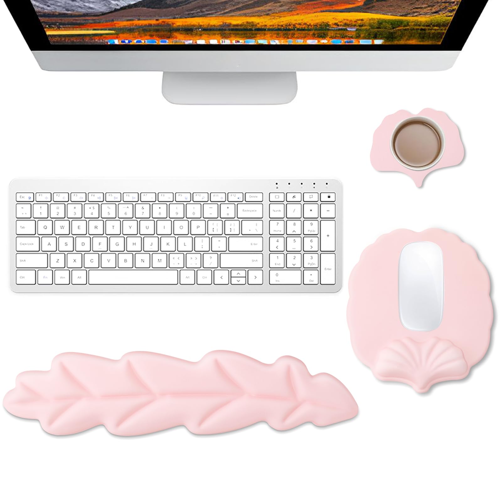 Photo 1 of Doyosh 3 Pcs Keyboard Wrist Rest Set, Mouse Pad Wrist Support with Coaster, Ergonomic Wrist Rest with Non-Slip Base Memory Foam Wristpad for Typing Pain Relief for Home, Office, Gaming, Laptop