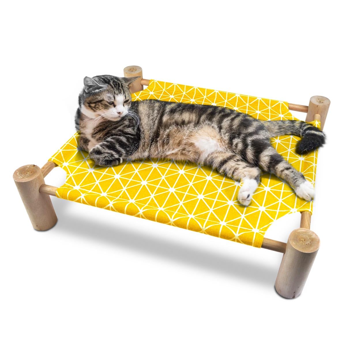 TIENDA EURASIA - Hamaca para Gatos, con Patas de Madera, Color Amarillo, 53x48x13 cm, Poliester y Madera, Elevada, Cama para Mascotas, se Puede Quitar y Lavar