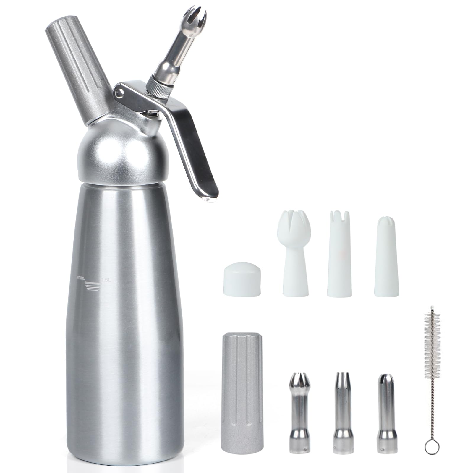 VIGIND Whipped Cream Dispenser,500ml Whipped Cream Canister with Sturdy Aluminum Body And Head,Leak Free Whipped Cream Maker,6 Decorating Nozzles,Use Standard 8g N2O Cream Chargers (Not Included)