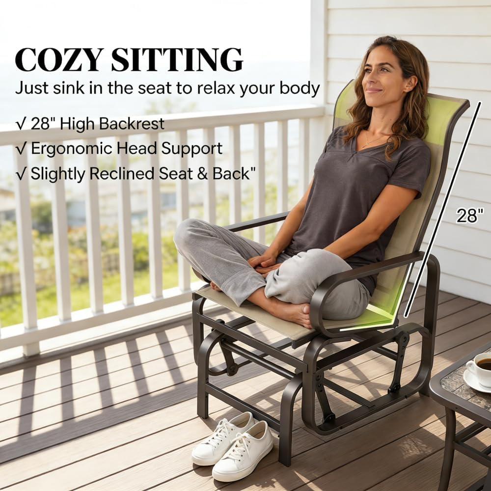 Outdoor Glider Chair with Smooth Rocking Motion for Patio and Backyard Use