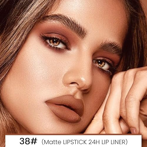 Miniatura 69 de evpct DNM Juego de 1 delineador de labios y lápiz labial rojo oscuro profundo, para mujer, tono mate, tinte labial de larga duración y resistente al