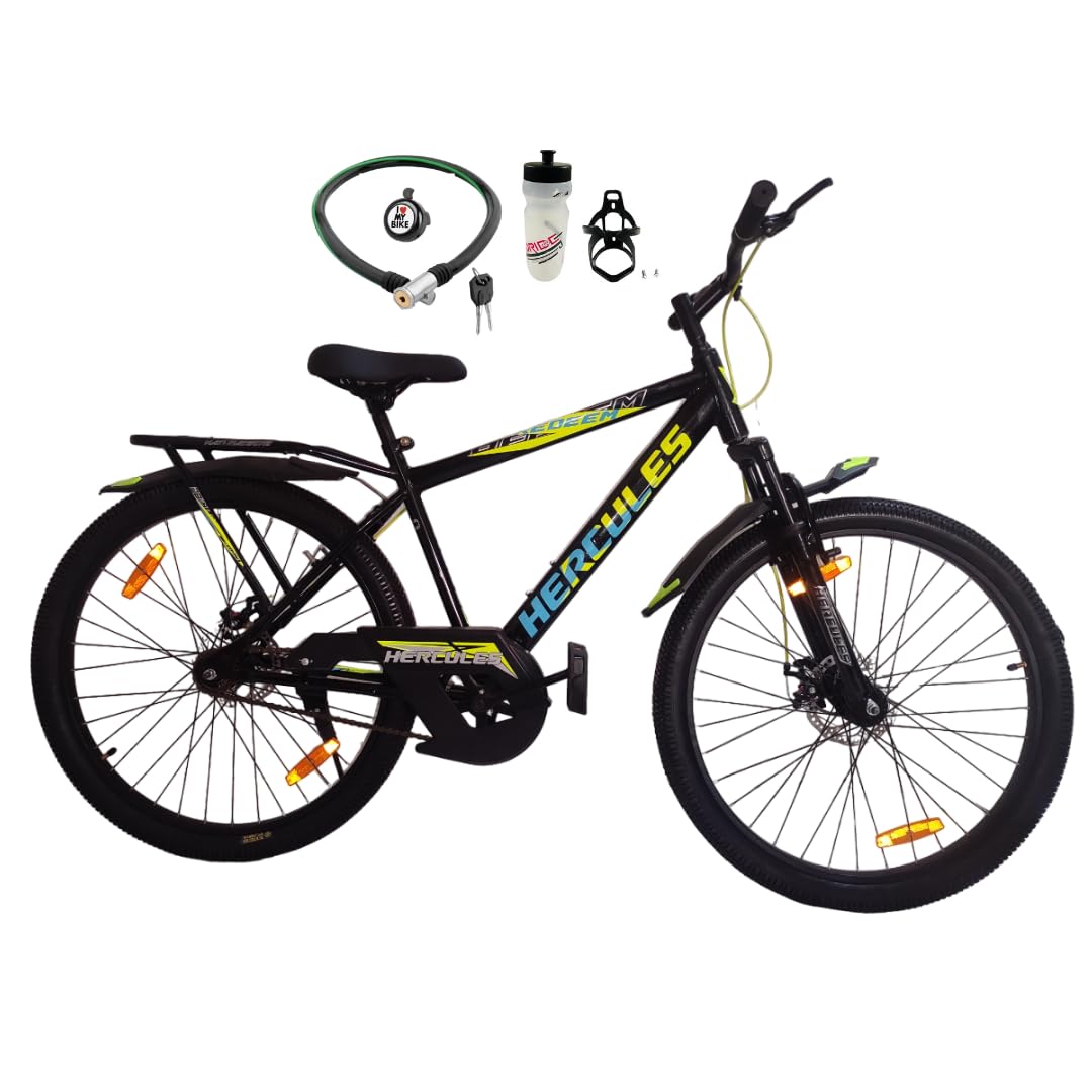 Hercules Redeem 26T|Mountain Bike for Men & Women|Single Speed Cycle|Dual Disc Brakes & Front Suspension|26 Inch Wheels|Sports Bicycle for Adults & Teens|13+ Years|85% Pre-Assembled|Black