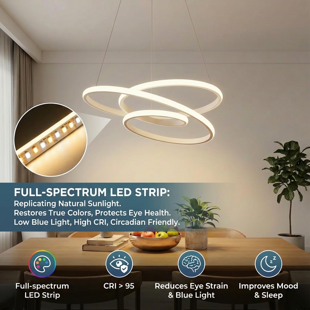 Lampadario rotondo a LED moderno Art Déco, luci a sospensione dimmerabili con telecomando, lampada a sospensione regolabile per isola cucina, soggiorno e sala da pranzo, 68W