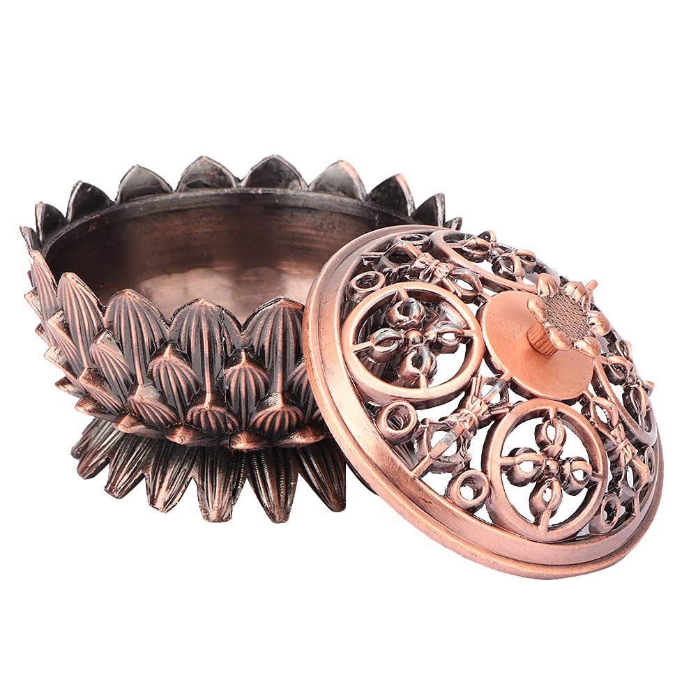 Leopacat Vintage Lotus Incense Burner Holder,Mini Incense Cone Holder Bowl Metal Sage Holder Burner Aroma Diffuser Metal Lotus Flower Designfor Office Home Feng Shui Decoration Meditation 7cmX5cm