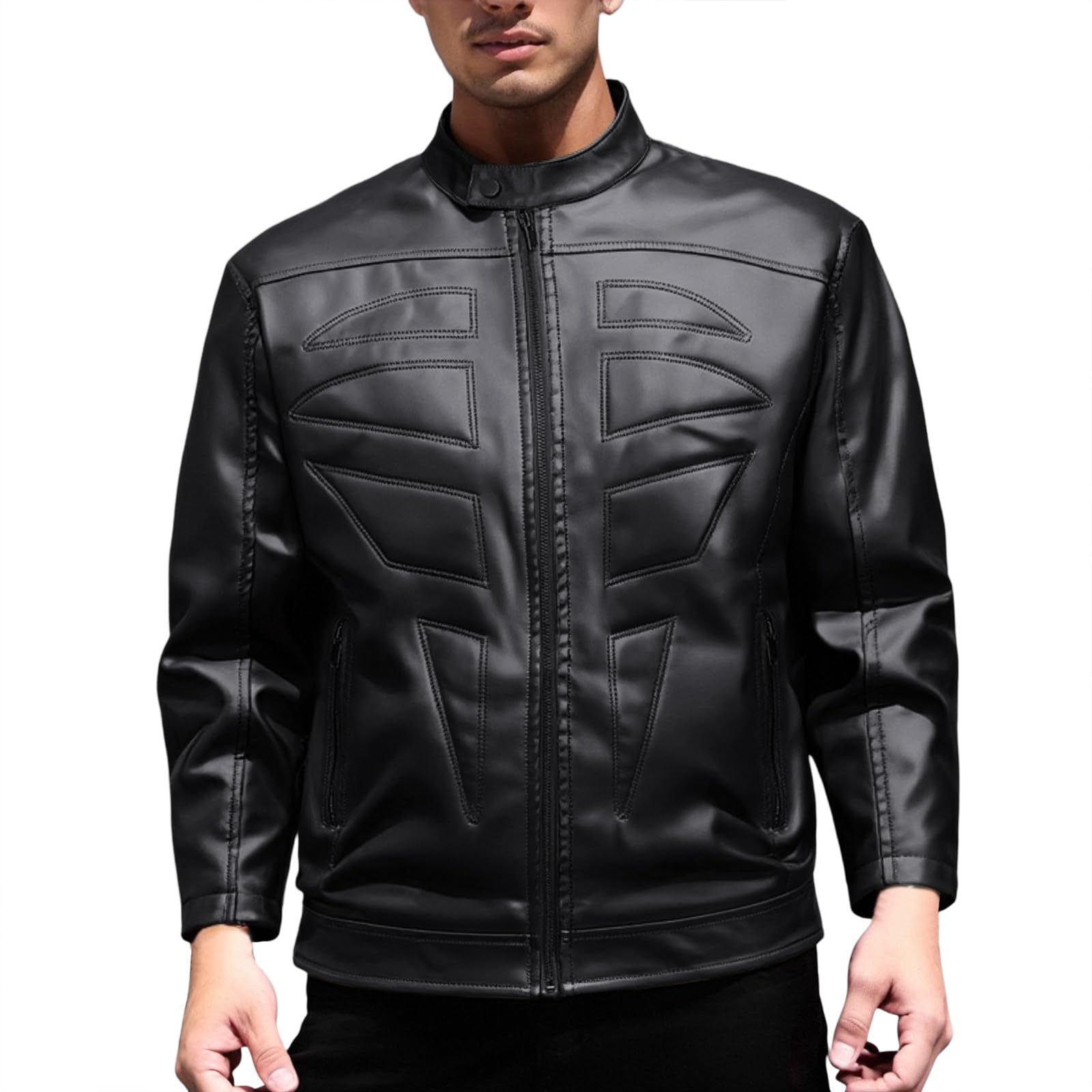 Giacca da uomo a metà stagione da moto in pelle Giacca da uomo Primavera Estate Collo Alto Giacche Sahariane Cappotto Escursionismo Antivento Aviatore Bombers da Lavoro Casual Anorak Cappotti Bomber