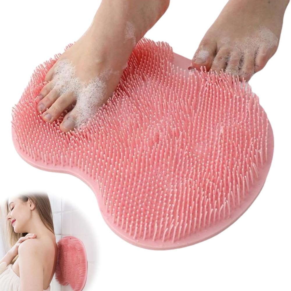 Shower Foot Scrubber Mat with Non-Slip Suction Cups, Foot Back Cleaning Pad Back Washer Exfoliating Bath Wash Pad, Non Slip Bathtub and Shower Mat with Suction Cups and Drain Holes