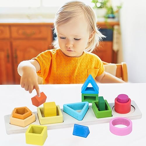 Miniatura 6 de Popokeegoo Montessori Juguetes para niños y niñas, juguete apilable de madera para niños preescolares, apilador de reconocimiento de color,