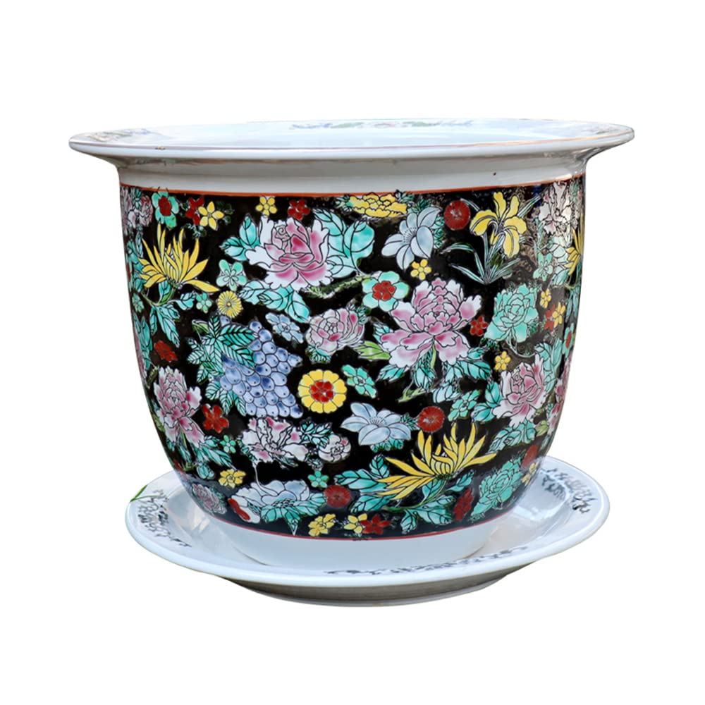Doniczka ogrodowa Chinoiserie, ręcznie malowana, bardzo duża, pastelowa, ceramiczna, do użytku wewnątrz i na zewnątrz,B-21 cm