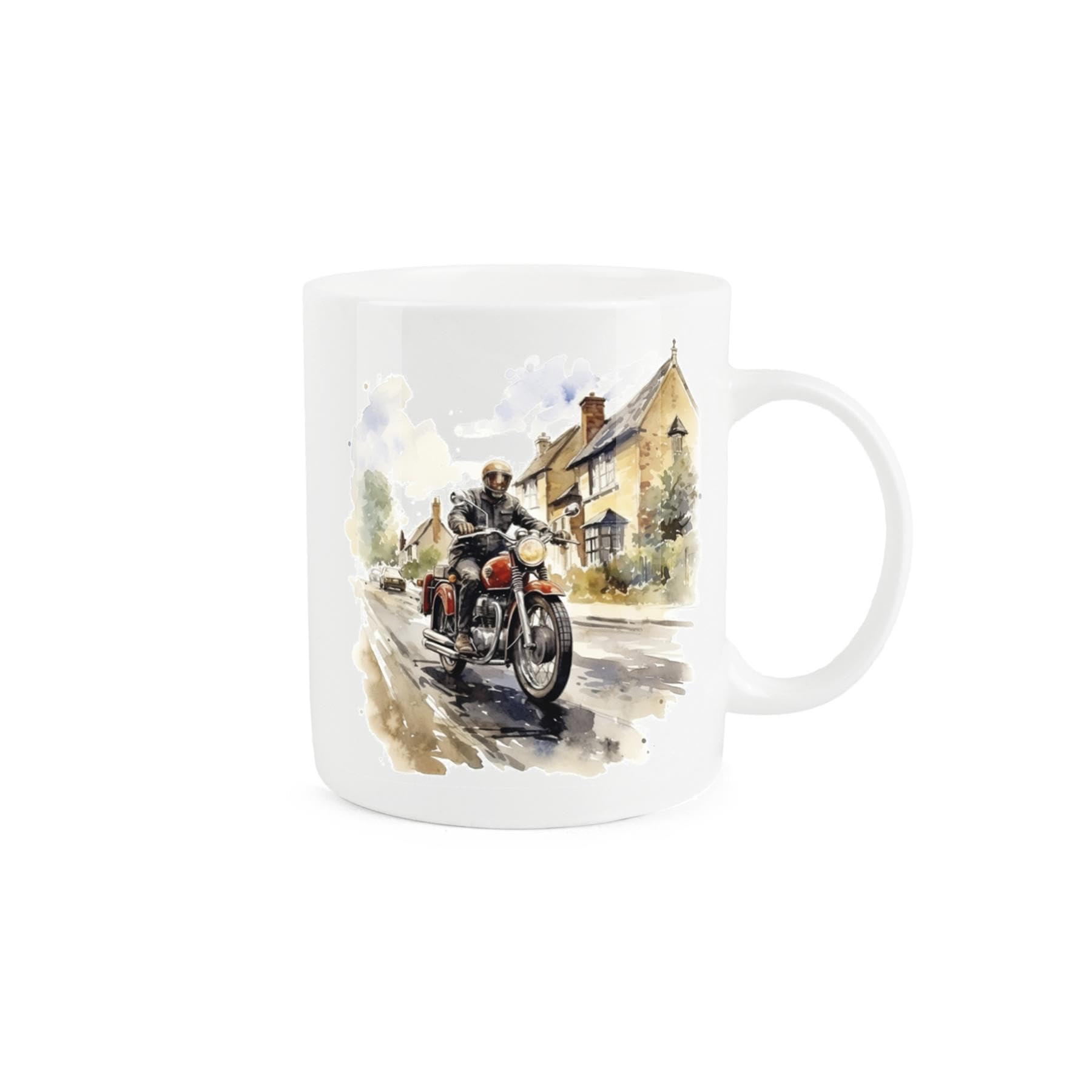 Purely Home Vintage Motorbike Mug - Painted Watercolour Motorcycle Biker Town Ride Gift Present - Tea Coffee White Bone China Mug