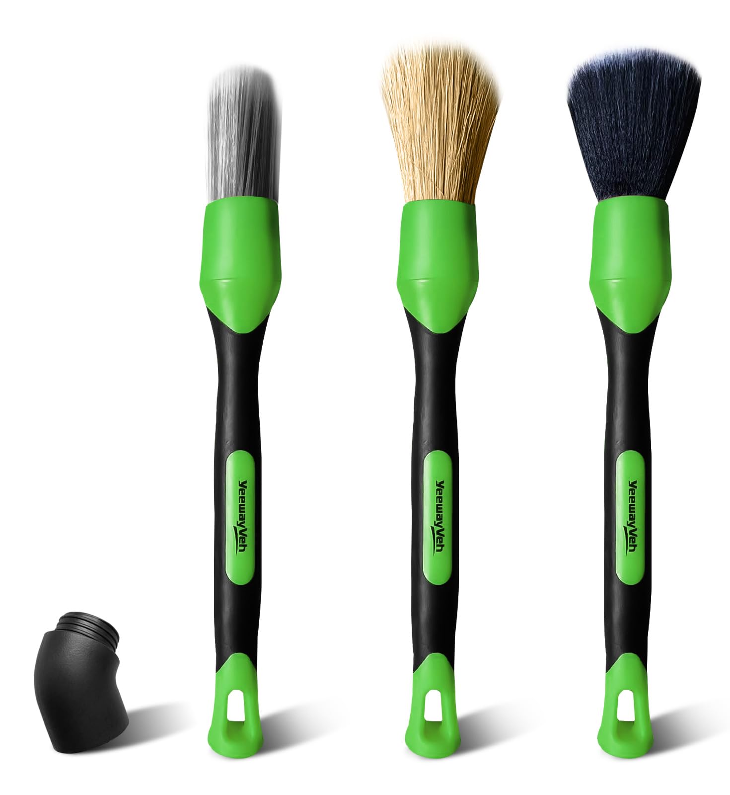 YeewayVeh Detailing Brush Set, 3 Pack Car Detailing Brushes for Dashboard Engine Bay Air Vents Leather Seat Wheel Vehicle Motorcycle and Home Interior Detail Brush with Conversion Elbow, Green